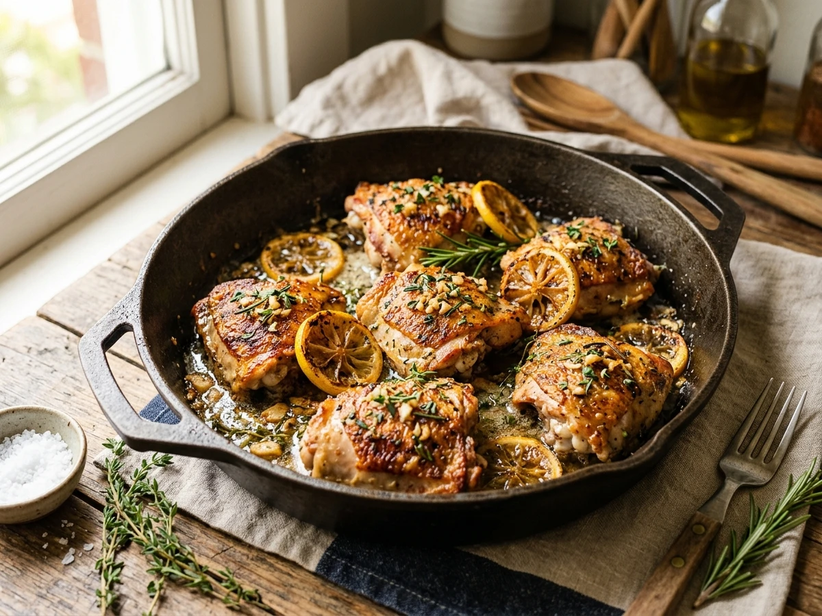 Crispy Garlic Butter Skillet Chicken Thighs